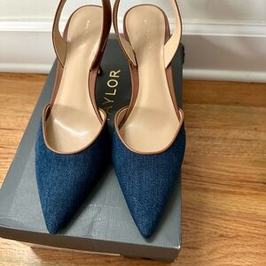 Ann Taylor Denim and Leather Women's Slingback Heels